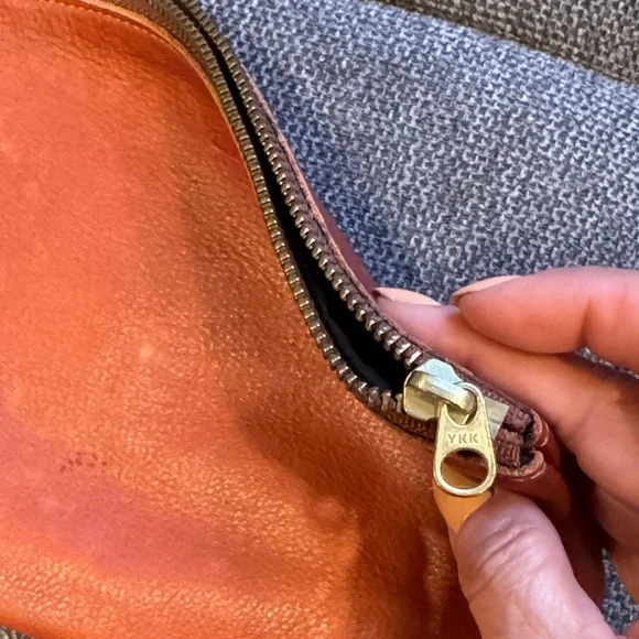 BAGGU Leather Zip Pouch in Warm Brown - Picture 4 of 8